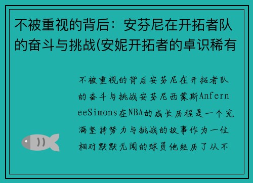 不被重视的背后：安芬尼在开拓者队的奋斗与挑战(安妮开拓者的卓识稀有程度)